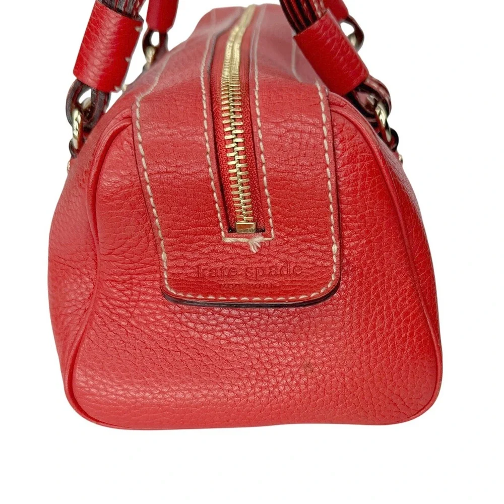 Y2K Kate Spade Barrel Bag‎ Satchel Red Pebbled Leather Tassel Polka Dot Lining